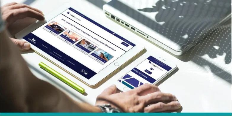 Portal de Integridade acessado em tablet e smartphone